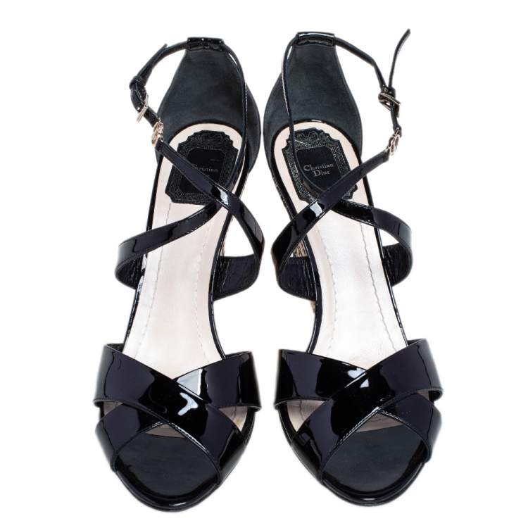 Pre Owned Dior Black Patent Leather Escapade Wedge Sandals Size 41