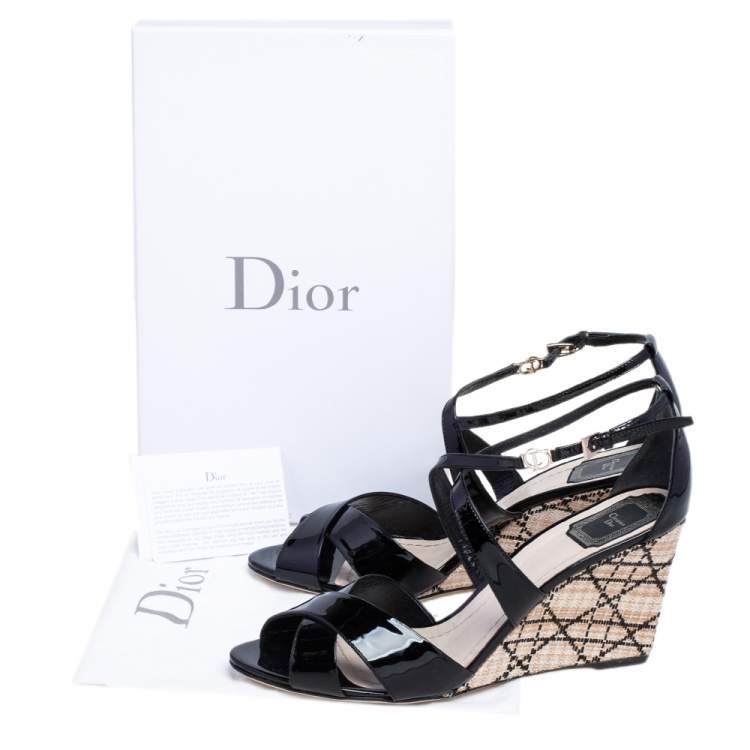 Pre Owned Dior Black Patent Leather Escapade Wedge Sandals Size 41