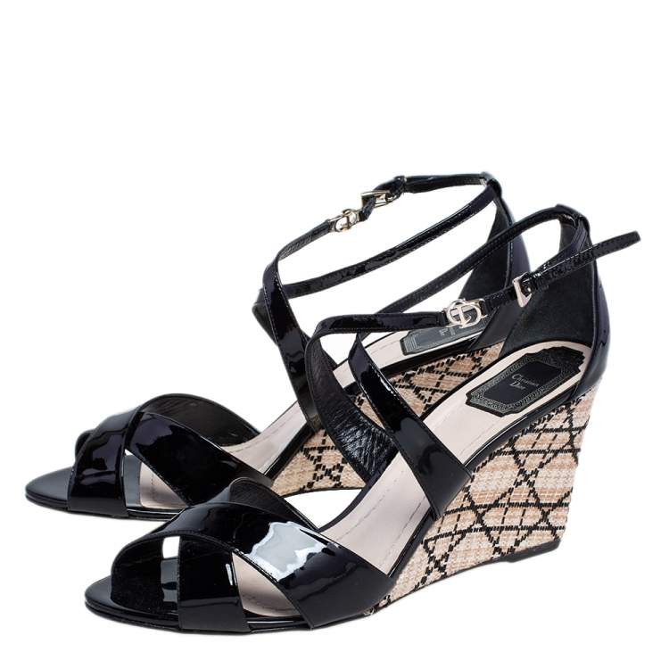 Pre Owned Dior Black Patent Leather Escapade Wedge Sandals Size 41