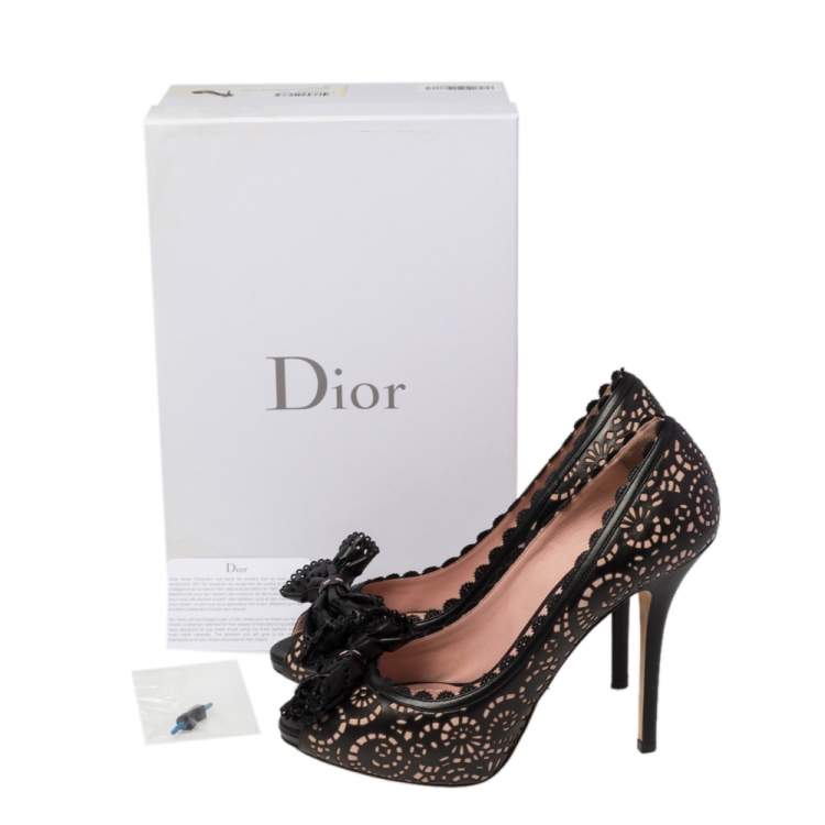 مملوكة مسبقًا Dior Black/Pink Lasercut Leather Caprice Pumps Size 40