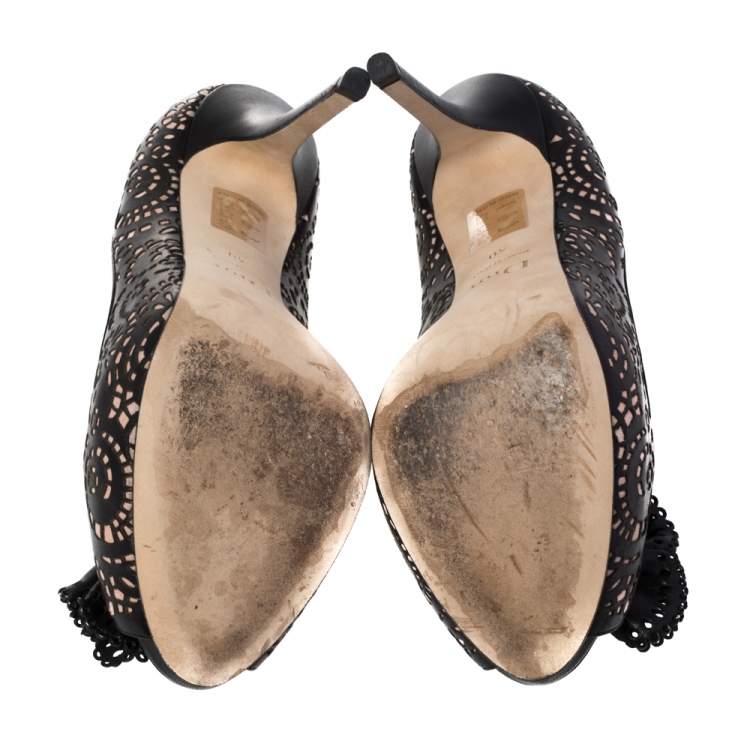 مملوكة مسبقًا Dior Black/Pink Lasercut Leather Caprice Pumps Size 40