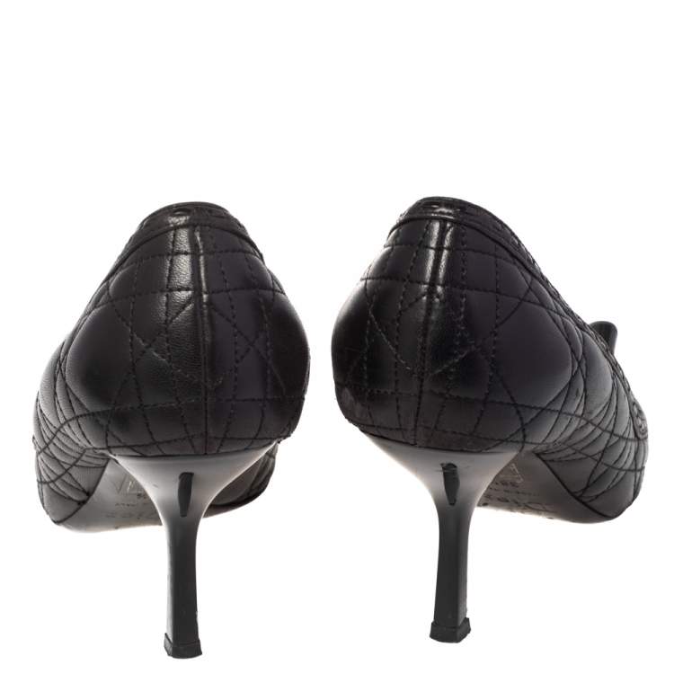Pre Owned Dior Black Cannage Leather Logo Bow Pumps Size 38.5