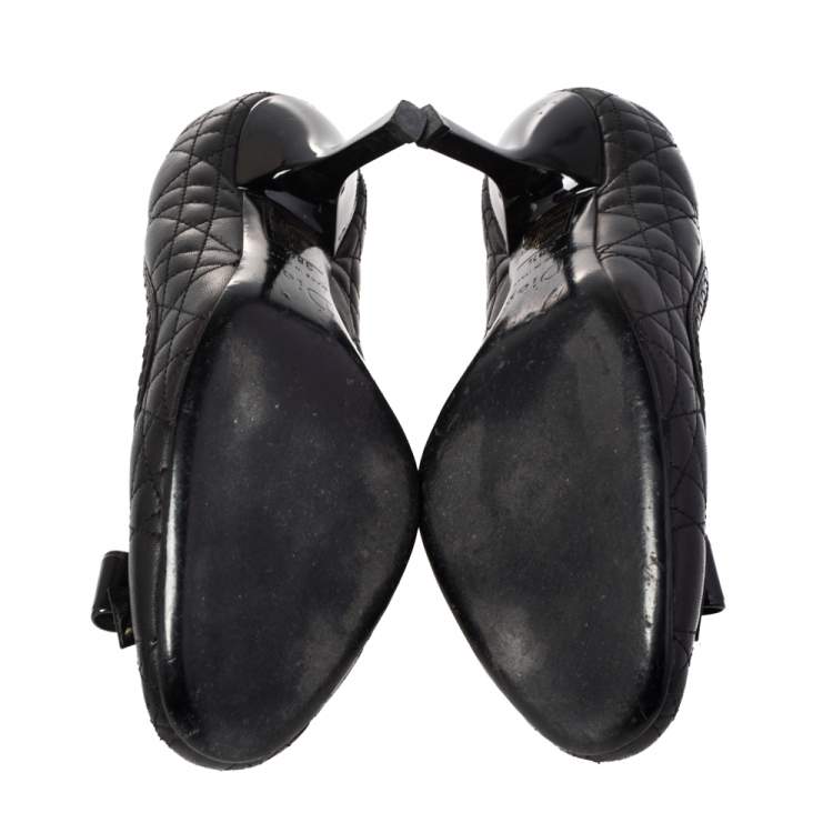 Pre Owned Dior Black Cannage Leather Logo Bow Pumps Size 38.5