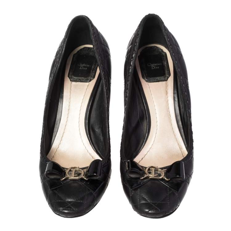 Pre Owned Dior Black Cannage Leather Logo Bow Pumps Size 38.5
