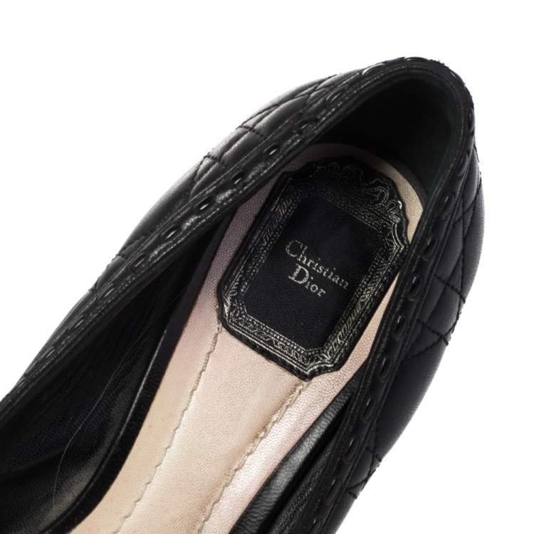 Pre Owned Dior Black Cannage Leather Logo Bow Pumps Size 38.5