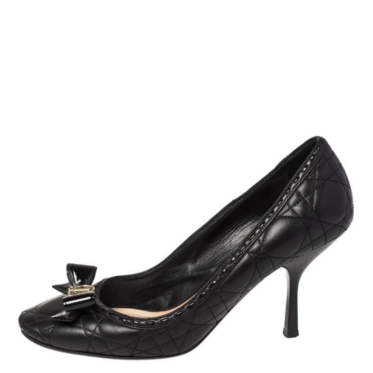 Pre Owned Dior Black Cannage Leather Logo Bow Pumps Size 38.5