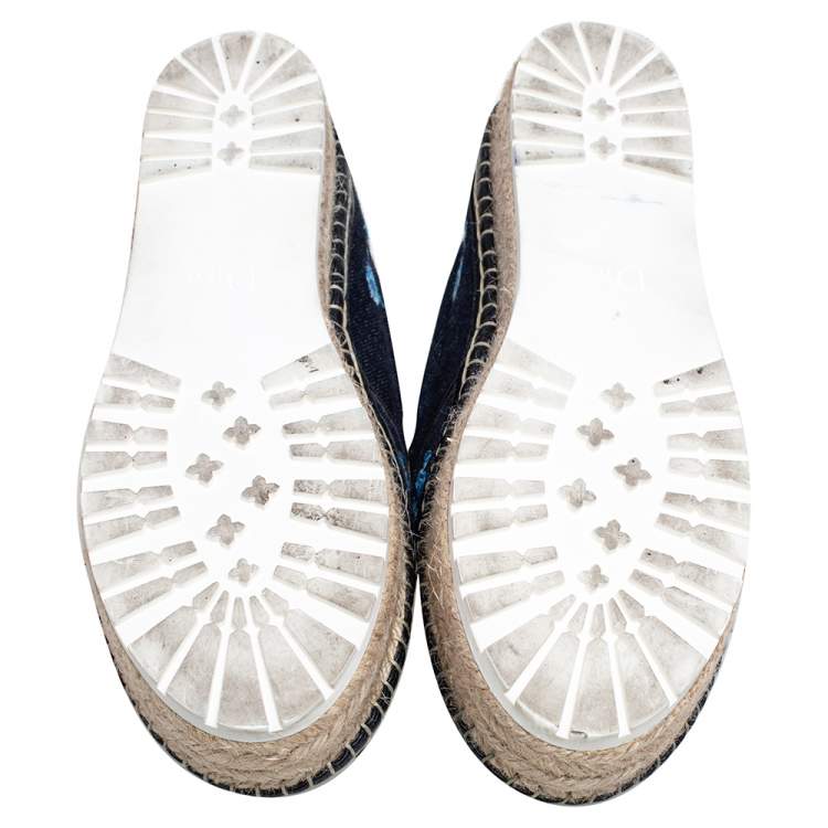 Pre Owned Dior Blue Floral Embroidered Denim Prairie Espadrille Slip On Sneakers Size 38