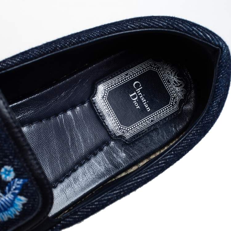 Pre Owned Dior Blue Floral Embroidered Denim Prairie Espadrille Slip On Sneakers Size 38