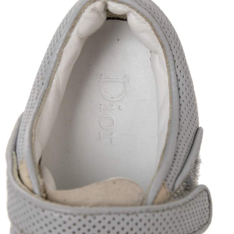 Pre Owned Dior Beige/Grey Mesh And Patent Leather Low Top Sneakers Size 34