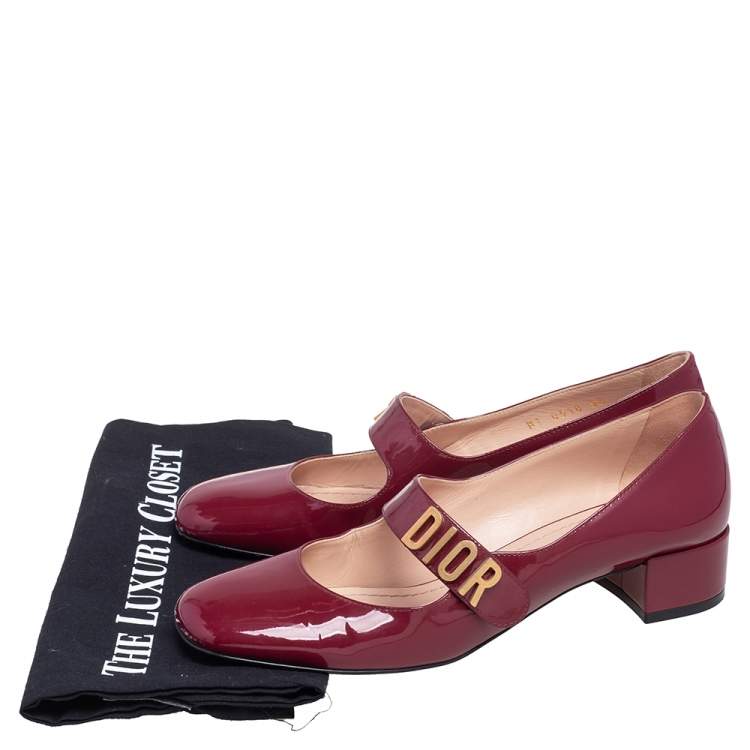 Pre Owned Dior Burgundy Patent Leather Baby-D Mary Jane Pumps Size 38
