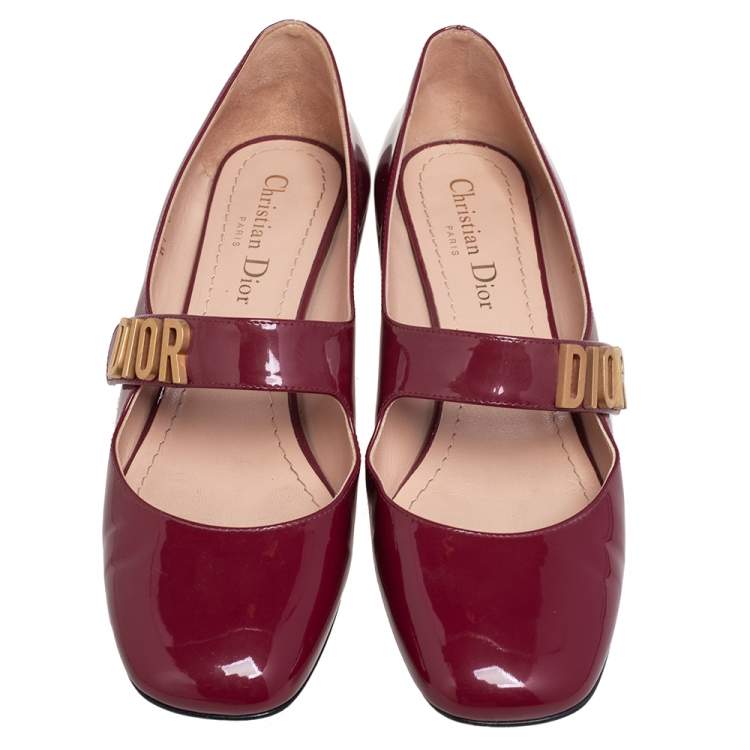 Pre Owned Dior Burgundy Patent Leather Baby-D Mary Jane Pumps Size 38