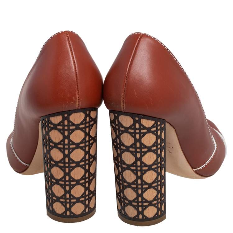 Pre Owned Dior Brown Leather Criss Cross Cannage Heel Peep Toe Pumps Size 37.5