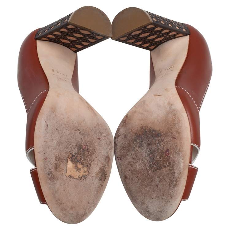 Pre Owned Dior Brown Leather Criss Cross Cannage Heel Peep Toe Pumps Size 37.5