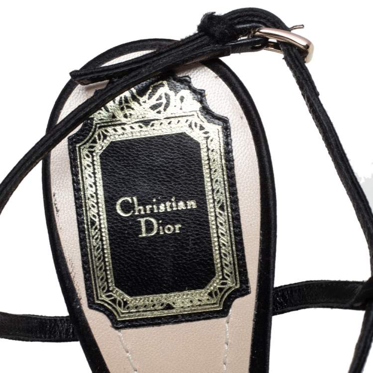 Pre Owned Dior Black Satin and PVC Crystal Embellished Open Toe Platform Ankle Strap Sandals Size 38