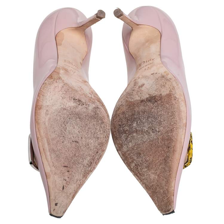 Pre Owned Dior Pink Patent Leather And Python Embossed Logo Pointed Toe Pumps Size 37