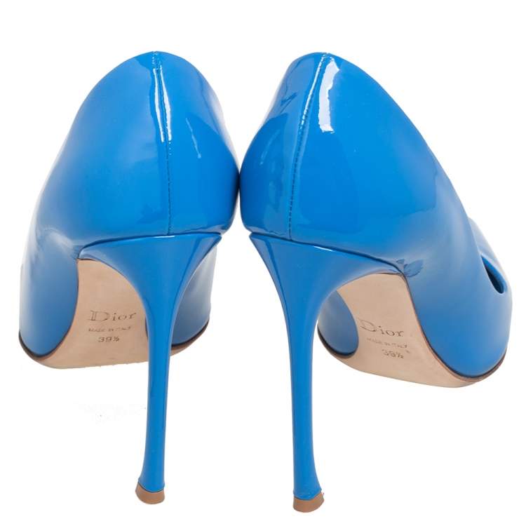 Pre Owned Dior Blue Patent Leather Dioressence Pointed Toe Pumps Size 39.5
