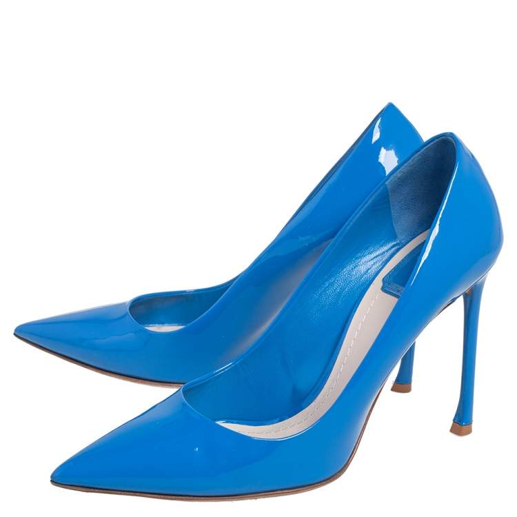 Pre Owned Dior Blue Patent Leather Dioressence Pointed Toe Pumps Size 39.5