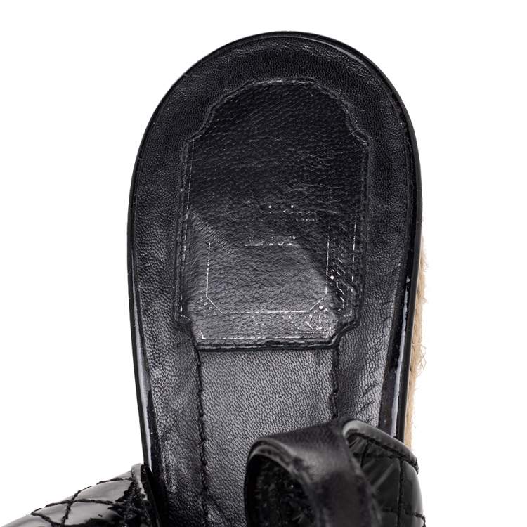 Pre Owned  Dior Black Cannage Patent Leather Espadrille Wedge Sandals Size 40