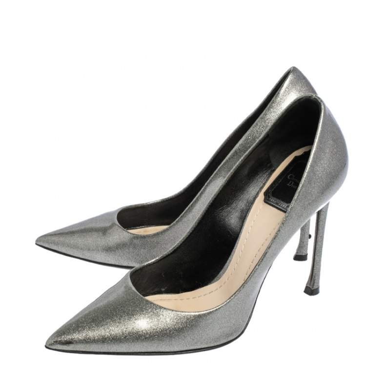 Pre Owned Dior Silver Patent Leather Cherie Pointed Toe Pumps Size 38