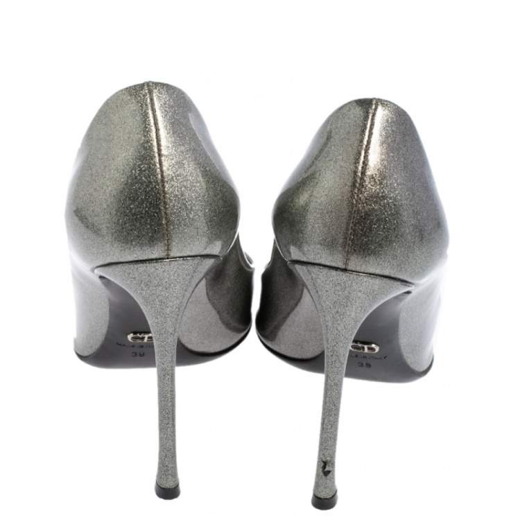 Pre Owned Dior Silver Patent Leather Cherie Pointed Toe Pumps Size 38