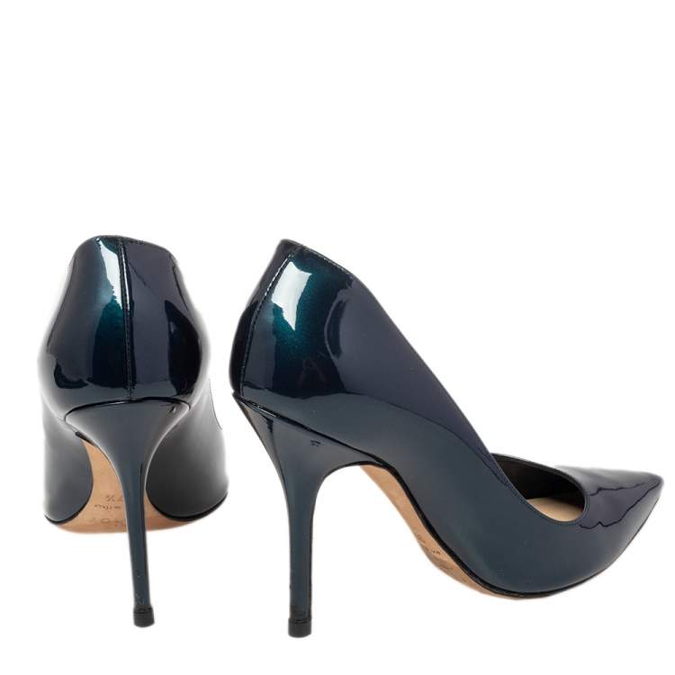Pre Owned  Dior Metallic Dark Green Patent Leather Cherie Pointed Toe Pumps Size 37.5