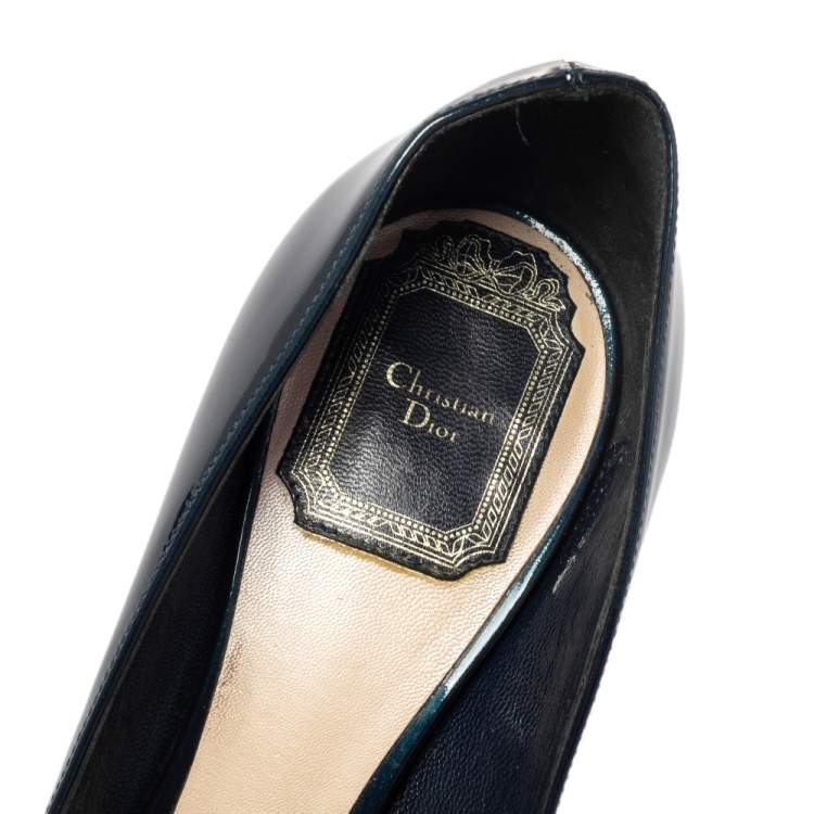 Pre Owned  Dior Metallic Dark Green Patent Leather Cherie Pointed Toe Pumps Size 37.5