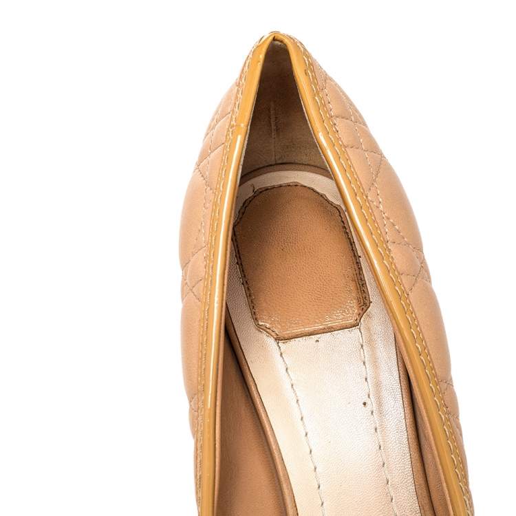 Pre Owned  Dior Beige Cannage Leather Peep Toe Pumps Size 41