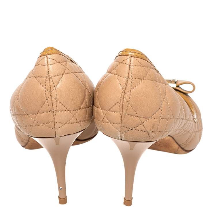 Pre Owned  Dior Beige Cannage Leather Peep Toe Pumps Size 41