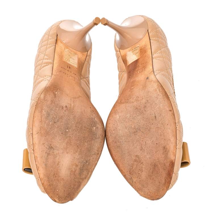 Pre Owned  Dior Beige Cannage Leather Peep Toe Pumps Size 41