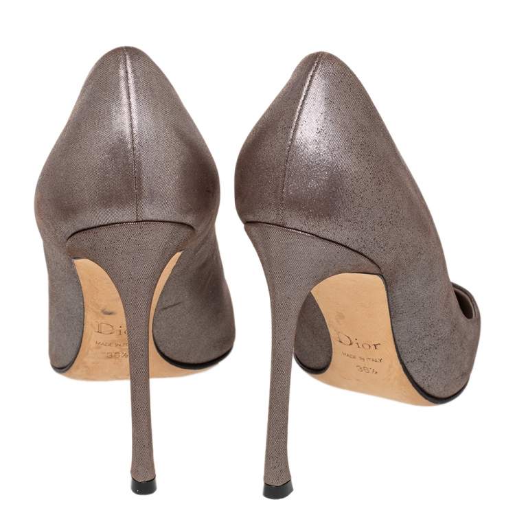 Pre Owned Dior Metallic Brown Nubuck Leather Cherie Pointed Toe Pumps Size 36.5