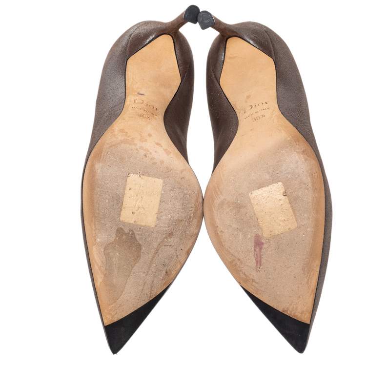 Pre Owned Dior Metallic Brown Nubuck Leather Cherie Pointed Toe Pumps Size 36.5