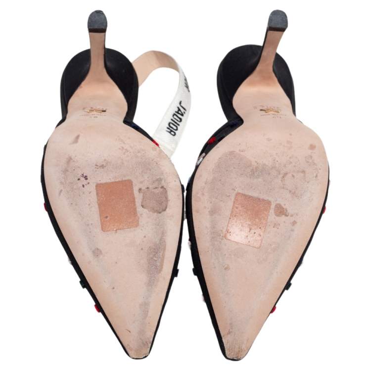 Pre Owned Dior Black Plumetis Mesh J'adior Slingback Pointed Toe Sandals Size 40