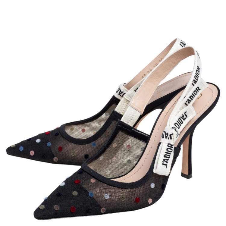 Pre Owned Dior Black Plumetis Mesh J'adior Slingback Pointed Toe Sandals Size 40