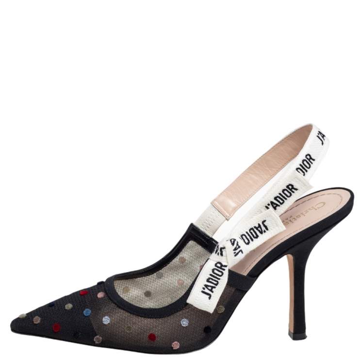 Pre Owned Dior Black Plumetis Mesh J'adior Slingback Pointed Toe Sandals Size 40