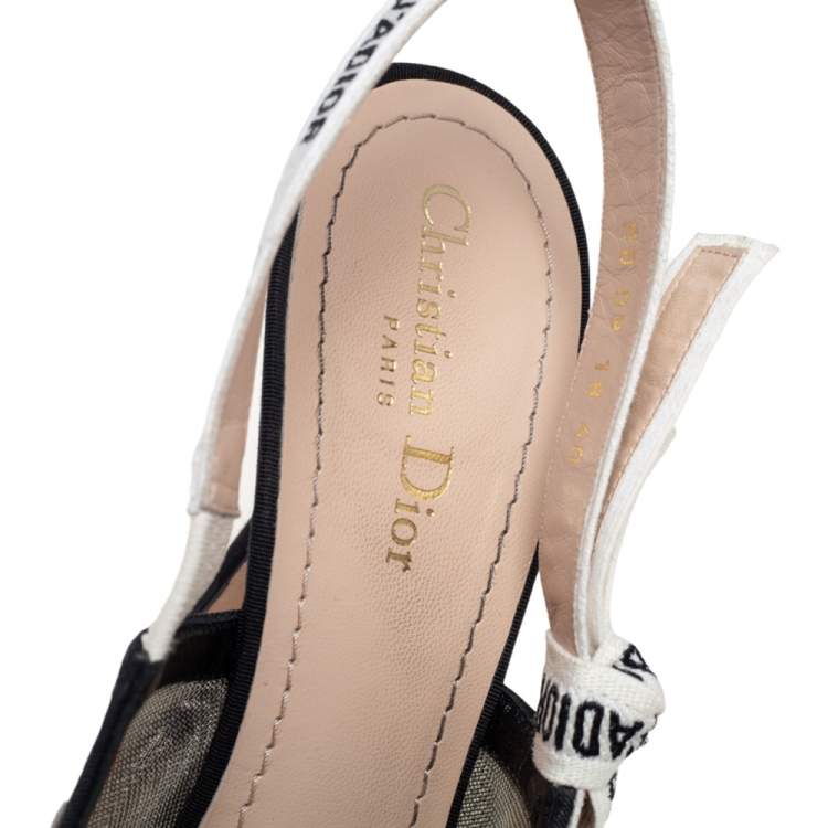 Pre Owned Dior Black Plumetis Mesh J'adior Slingback Pointed Toe Sandals Size 40