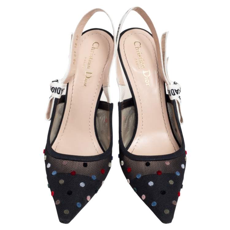 Pre Owned Dior Black Plumetis Mesh J'adior Slingback Pointed Toe Sandals Size 40