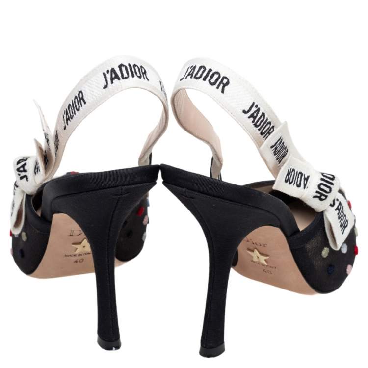 Pre Owned Dior Black Plumetis Mesh J'adior Slingback Pointed Toe Sandals Size 40