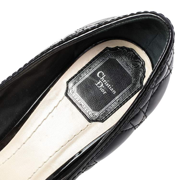 Pre Owned Dior Black Patent Leather Cannage Peep Toe Bow Pumps Size 41