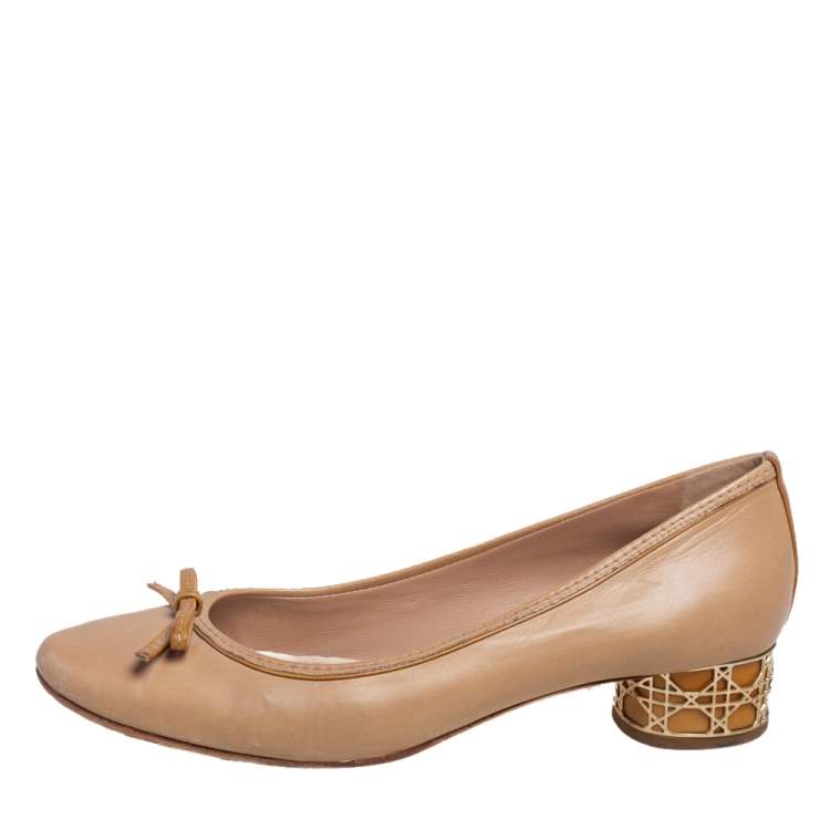 Pre Owned Dior Beige Leather Cannage Heel Ballerina Pumps Size 39