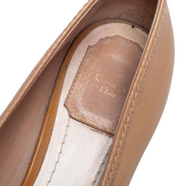 Pre Owned Dior Beige Leather Cannage Heel Ballerina Pumps Size 39