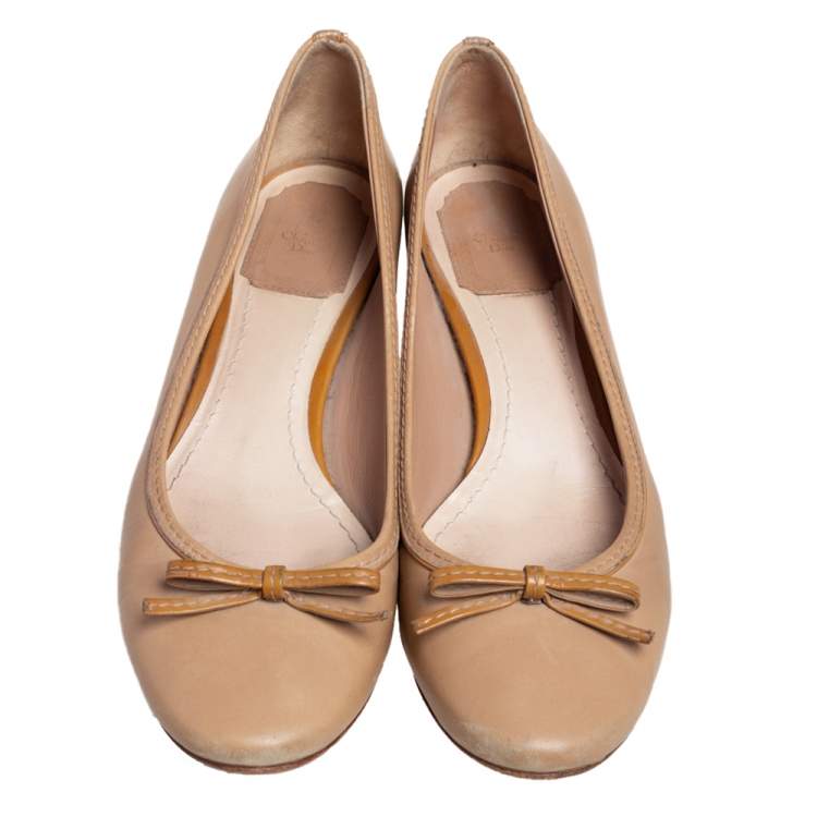 Pre Owned Dior Beige Leather Cannage Heel Ballerina Pumps Size 39