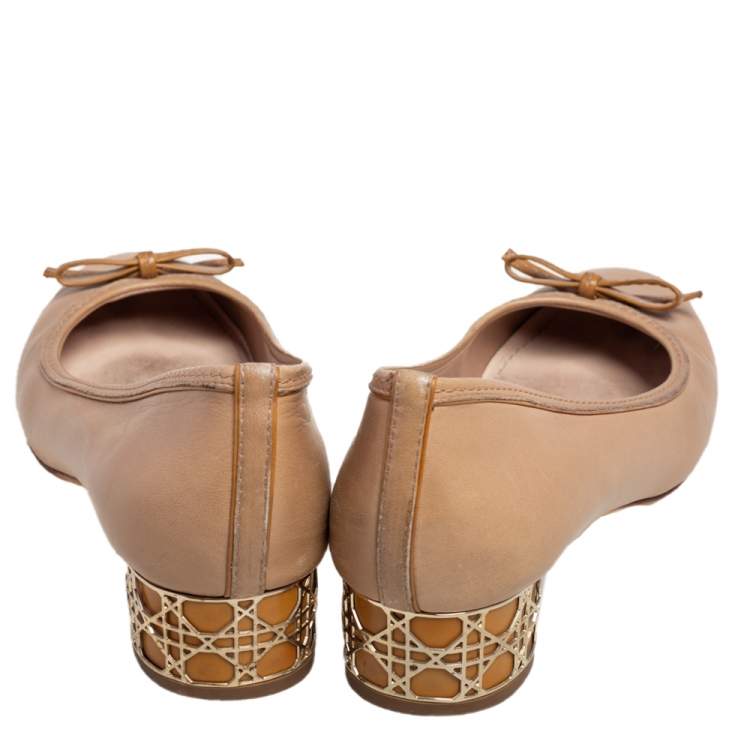 Pre Owned Dior Beige Leather Cannage Heel Ballerina Pumps Size 39