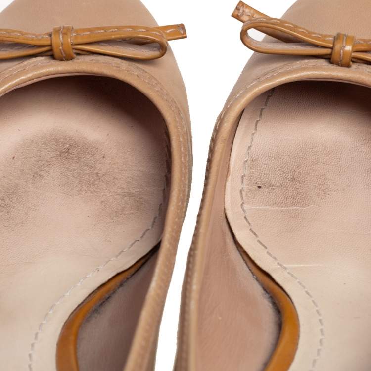 Pre Owned Dior Beige Leather Cannage Heel Ballerina Pumps Size 39