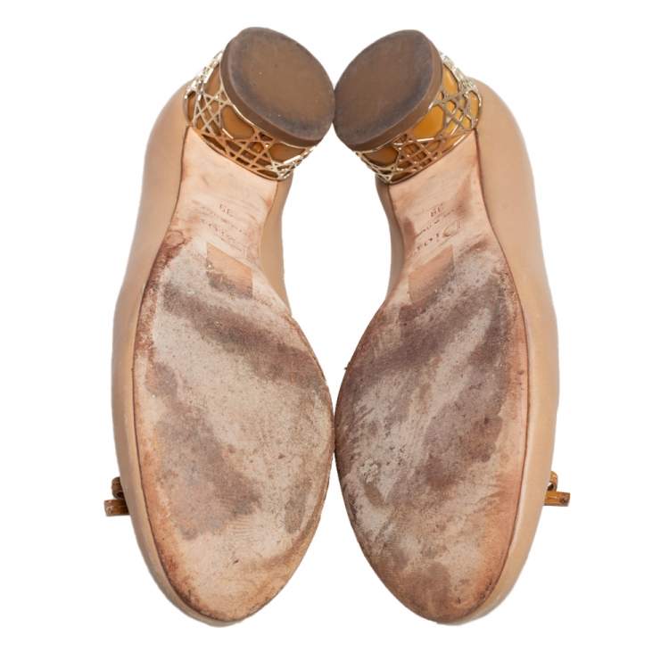 Pre Owned Dior Beige Leather Cannage Heel Ballerina Pumps Size 39