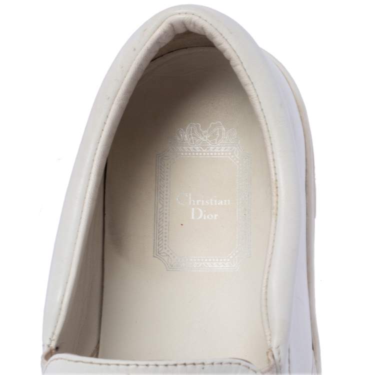 Pre Owned Dior White Leather Daisy Flower Embellished Slip On Sneakers Size 38