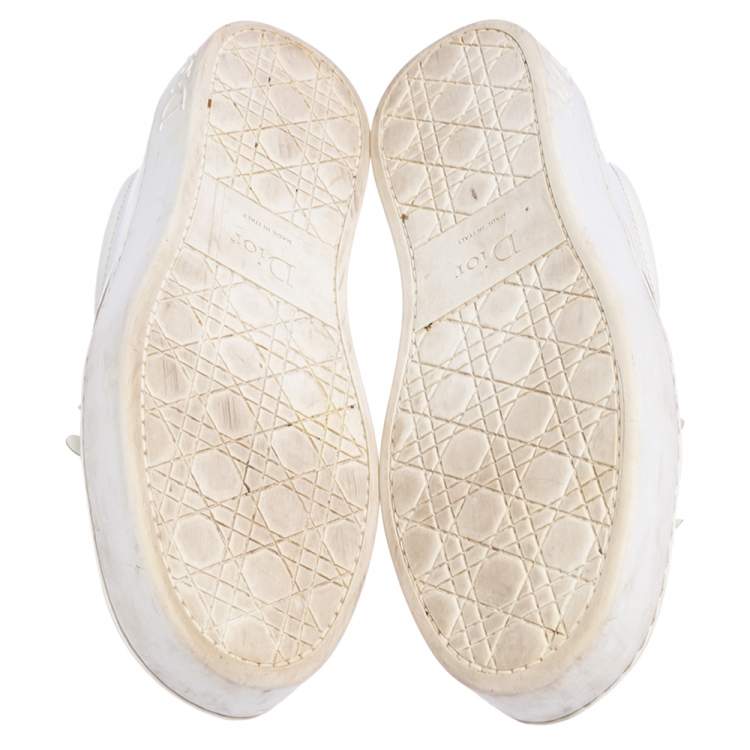 Pre Owned Dior White Leather Daisy Flower Embellished Slip On Sneakers Size 38