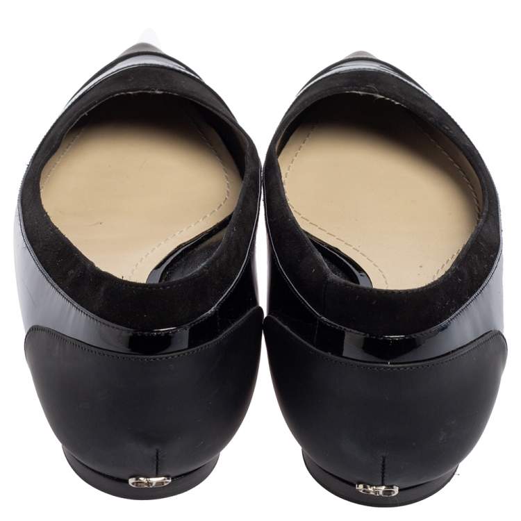 Pre Owned Dior Black Patent And Leather Ballet Flats Size 39