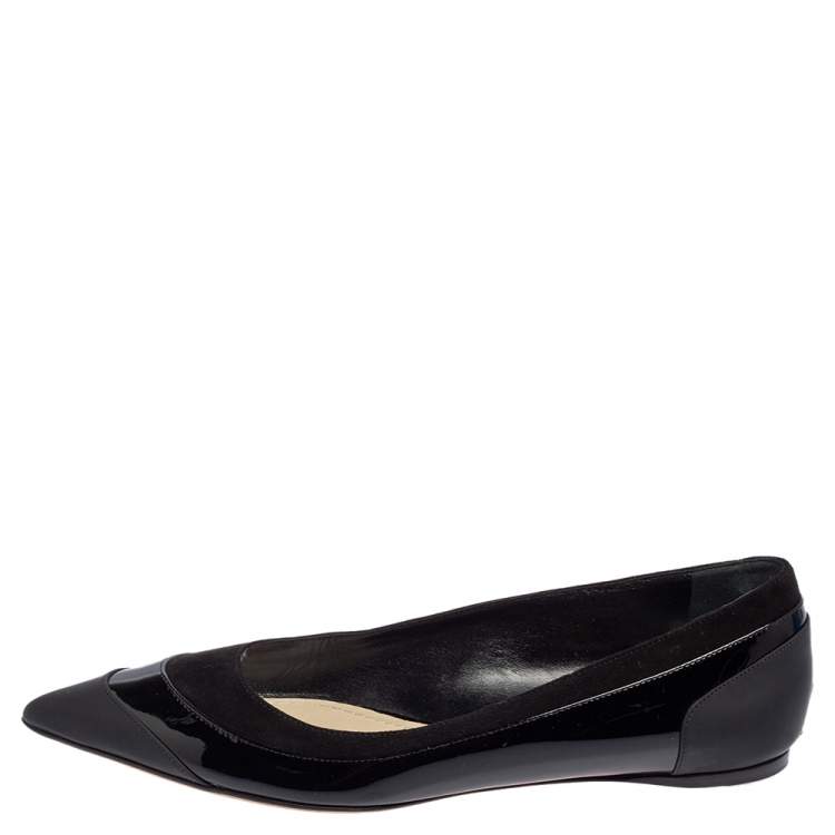 Pre Owned Dior Black Patent And Leather Ballet Flats Size 39
