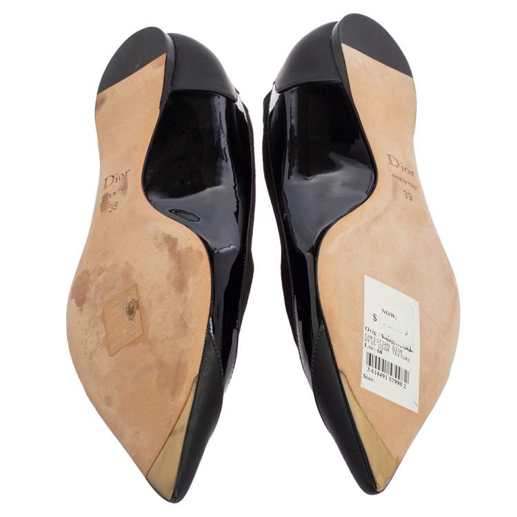 Pre Owned Dior Black Patent And Leather Ballet Flats Size 39