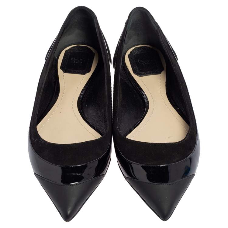 Pre Owned Dior Black Patent And Leather Ballet Flats Size 39